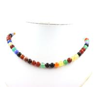 Pietre E Minéraux. Collana Perle Agata Multicolore 8 MM Catena IN Acciaio Inox