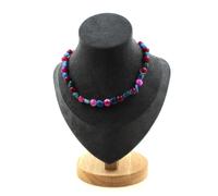 Collana Perle Apatite Blu Del Brasile + Agata Crackle Fucsia 8 MM Collana Fem