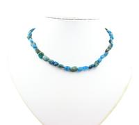 Pietre E Minéraux. Collana Perle Apatite Blu Del Brasile Catena IN Acciaio Inox