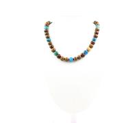Collana Perle Apatite + Legno 8 MM Catena IN Acciaio Inossidabile