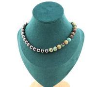 Collana Perle Crisocolla Da Namibia Qualità 7A + Ematite 8 Mm. Collana Donna