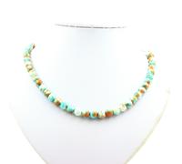 Pietre E Minéraux. Collana Perle Diaspro Blu Arancione 8 MM Catena IN Acciaio