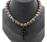 Collana Perle Giada Dalmata 8 Mm + 4 Perle Lava 8 Mm. Catena In Collana Fem