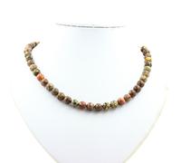 Pietre E Minéraux. Collana Perle Diaspro Leopardato 8 MM IN Acciaio Specchio