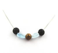 Pietre E Minéraux. Collana Perle Lava 8 MM + Acquamarina Del Brasile + Legno C