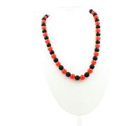 Pietre E Minéraux. Collana Perle Onice Nero Opaco + Calcedonio Rosso 8 MM Catena