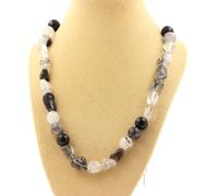 Pietre E Minéraux. Collana Perle Quarzo A Inclusioni Di Tormalina Del Brasile