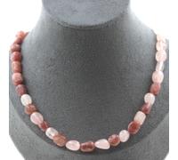 Collana Perle Quarzo Rosa Del Brasile + Rubino Catena IN Collare da Donna