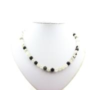 Pietre E Minéraux. Collana Perle Quarzo Rutilato Nero 8 MM Catena IN Acciaio Ino