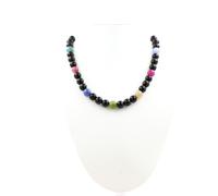 Collana Perle Tormalina Multicolore + Agata Nero 8 MM Catena IN Acciaio