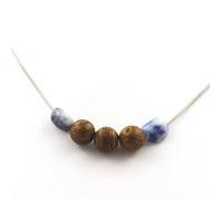 Pietre E Minéraux. Collana Perline Legno 8 MM + Diaspro Blu D'Africa Del Sud Cha