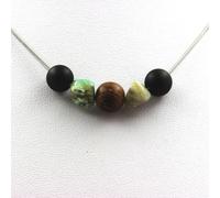 Pietre E Minéraux. Collana Perline Legno + Onice Nero Opaco 8 MM + Opale