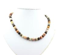 Pietre E Minéraux. Collana Perline Legno Pietrificato 8 MM IN Acciaio Specchio