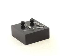 Pietre E Minéraux. Orecchini 1 Perla Agata Nero 8 MM IN Acciaio,