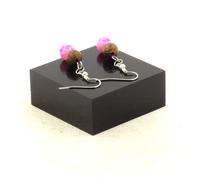 Pietre E Minéraux. Orecchini 2 Perle Agata Crackle Rosso + Legno