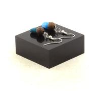 Pietre E Minéraux. Orecchini 2 Perle Apatite Blu Del Brasile + Legno