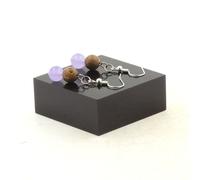 Pietre E Minéraux. Orecchini 2 Perle Calcedonio Lavanda + Legno 8 MM