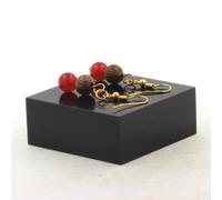 Pietre E Minéraux. Orecchini 2 Perle Calcedonio Rosso + Legno 8 MM E