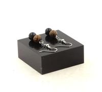 Pietre E Minéraux. Orecchini 2 Perle Occhio di Falco + Legno 8 MM IN