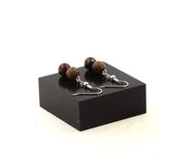 Pietre E Minéraux. Orecchini 2 Perle Occhio di Tigre Rosso + Legno 8 Medio