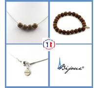 Pietre E Minéraux. Parure Braccialetto Collana 4 Perline Legno 8 Mm. IN Cani