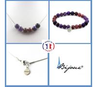 Parure Braccialetto Collana Perle Occhio di Tigre Viola +Ametista +Taglia
