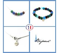 Pietre E Minéraux. Parure Braccialetto Collana Perle Occhio di Tigre Red + Chrys