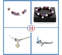 Pietre E Minéraux. Parure Braccialetto Collana Perle Occhio di Tigre Viola +