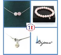 Pietre E Minéraux. Parure Gioielli Braccialetto Collana 2 Perle Quarzo Rosa 8 MM