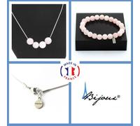 Pietre E Minéraux. Parure Gioielli Braccialetto Collana 4 Perle Quarzo Rosa 8 MM