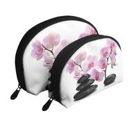 Pietre E Orchidea Rosa, Borsa per trucco a conchiglia Portamonete da donna Borsa da toilette piccola Borsa per cosmetici 2 pezzi