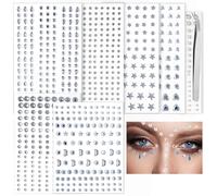 Pietre glitterate autoadesive per il viso, 1026 pezzi di strass autoadesivi, adesivi con pietre glitterate argentate, per decorazioni per festival, viso, unghie, pancia, corpo, accessori per le feste,
