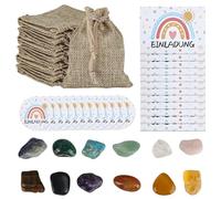 Pietre portafortuna per bambini, 12 pezzi, pietre magiche colorate portafortuna, babbano colorate con sacchetti di iuta e biglietti di auguri per compleanno bambini, bomboniere, battesimo, comunione o