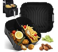 Pietuley 3 Pezzi Contenitori per Friggitrice ad Aria in Silicone, Accessori Compatibili con Cosori 5.5L/6L, Russell Hobbs 8L, Cecotec 6L, Teglie Rettangolari Nero