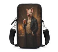 Pig in A Candle-lit Tavern - Borsa a tracolla per cellulare con tracolla regolabile