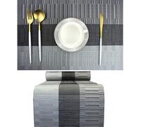 PIGCHCY Eleganti tovagliette con runner da tavola abbinato, lavabili e resistenti, in vinile intrecciato, set (6 tovagliette + 1 runner da tavola, nero)