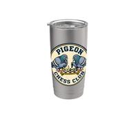 Pigeon Chess Club, divertente strategia a forma di uccellino, design in stile angosciato Bicchiere termico in acciaio inox doppia parete