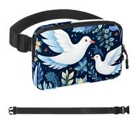 Pigeons amidst Flowers and Green Leaves-1752 - Marsupio unisex alla moda, borsa a tracolla sportiva sottile alla moda per jogging, escursionismo, escursionismo, donna, uomo, multicolore, 4 x 23 x 15