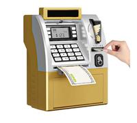 Piggy Bank for Kids - Money Safe, Electronic Bank with Debit Cards, Coin Recognition , Bill Feeder, Cool Stuff for Kid, Fun Money Safe & Educational Gift (Gold)