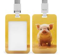 Piggy Is Jumping - Porta badge con cordino staccabile, porta carte d'identità verticale, in plastica, impermeabile, per lavoro, ufficio, insegnante, infermiera, dottore