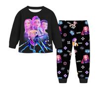 Pigia Bambine K P-O-P Anime Lungo Set di igiami a Maniche Lunghe Stile D-emon HUNTR-X Due Pezzi Completa Tuta con Pantaloni Vestiti Leggero Natalizio Regalo per Ragazza e Ragazzo 2-14 Anni