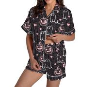 Pigiama 2 pezzi da donna ampia tuta da relax classica morbida manica corta set pigiama stampato grafico leggero di grandi dimensioni casual camicie da notte a buon mercato divertente estate, Rosa, S