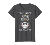 Pigiama a Chignon con Teschio, con Scritta «Dead Inside But Jolly AF Maglietta, Donna, Grigio Scuro, XXL