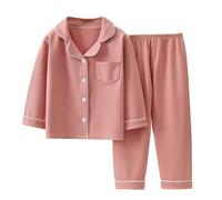 Pigiama a costine per bambine, a maniche lunghe, con bottoni, tinta unita, pantaloni lunghi, per primavera, autunno inverno, abbigliamento da notte morbido (rosso anguria, 15-16)