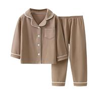 Pigiama a costine per bambine, a maniche lunghe, con bottoni, tinta unita, pantaloni lunghi, per primavera, autunno inverno, abbigliamento da notte morbido (marrone, 15-16)