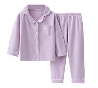 Pigiama a costine per bambine, a maniche lunghe, con bottoni, tinta unita, pantaloni lunghi, per primavera, autunno e inverno, abbigliamento da notte morbido (viola, 15-16)