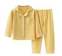 Pigiama a costine per bambine, a maniche lunghe, con bottoni, tinta unita, pantaloni lunghi, per primavera, autunno inverno, abbigliamento da notte morbido (giallo, 15-16)
