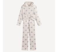 Pigiama a due pezzi, con maniche lunghe e cappuccio, in pile con stampa a cuori Beige 14 anni - 156 cm Cuore