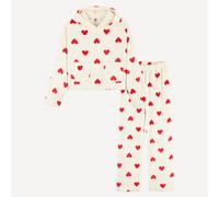 Pigiama a due pezzi, con maniche lunghe e cappuccio, in pile con stampa a cuori Beige 14 anni - 156 cm Cuore