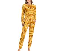 Pigiama a Maniche Lunghe con Pasta e Noodles per Donna, Set Pigiama Morbido da Salotto con Tasche